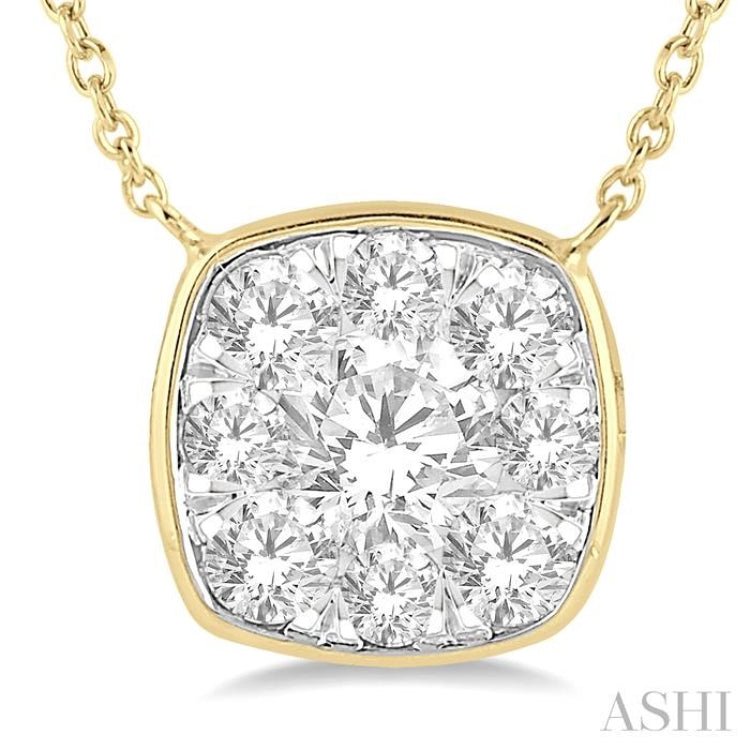 1/2 Ctw Cushion Shape Lovebright Diamond Pendant With Chain in 14K Yellow & White Gold 1/2 Ctw Cushion Shape Lovebright Diamond Pendant With Chain in 14K Yellow & White Gold