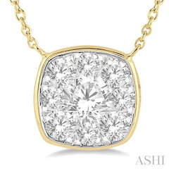 1/2 Ctw Cushion Shape Lovebright Diamond Pendant With Chain in 14K Yellow & White Gold 1/2 Ctw Cushion Shape Lovebright Diamond Pendant With Chain in 14K Yellow & White Gold