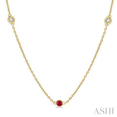 1.75 MM Ruby and 1/6 Ctw Round Cut Diamond Precious Station Necklace in 14K Yellow Gold 1.75 MM Ruby and 1/6 Ctw Round Cut Diamond Precious Station Necklace in 14K Yellow Gold