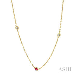 2.25 MM Ruby and 1/4 Ctw Round Cut Diamond Precious Station Necklace in 14K Yellow Gold 2.25 MM Ruby and 1/4 Ctw Round Cut Diamond Precious Station Necklace in 14K Yellow Gold