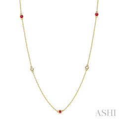 2.6 MM Ruby and 3/8 Ctw Round Cut Diamond Precious Station Necklace in 14K Yellow Gold 2.6 MM Ruby and 3/8 Ctw Round Cut Diamond Precious Station Necklace in 14K Yellow Gold
