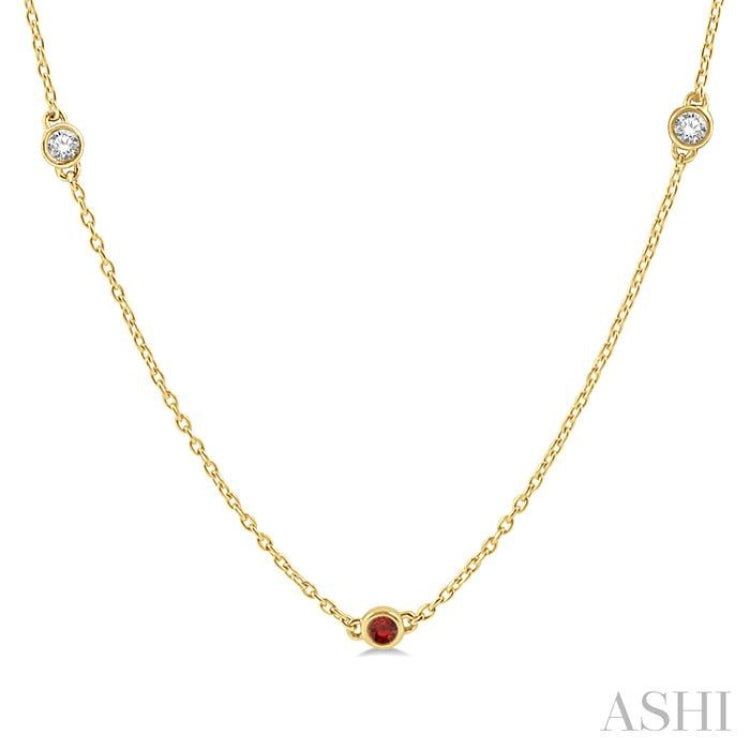2.6 MM Ruby and 3/8 Ctw Round Cut Diamond Precious Station Necklace in 14K Yellow Gold 2.6 MM Ruby and 3/8 Ctw Round Cut Diamond Precious Station Necklace in 14K Yellow Gold