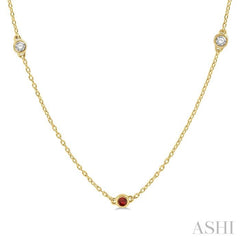 2.6 MM Ruby and 3/8 Ctw Round Cut Diamond Precious Station Necklace in 14K Yellow Gold 2.6 MM Ruby and 3/8 Ctw Round Cut Diamond Precious Station Necklace in 14K Yellow Gold