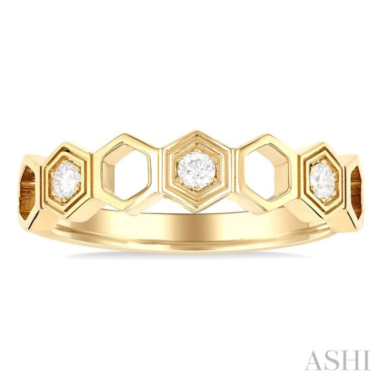 1/8 ctw Hexagon Shape Round Cut Diamond Fashion Ring in 14K Yellow Gold 1/8 ctw Hexagon Shape Round Cut Diamond Fashion Ring in 14K Yellow Gold