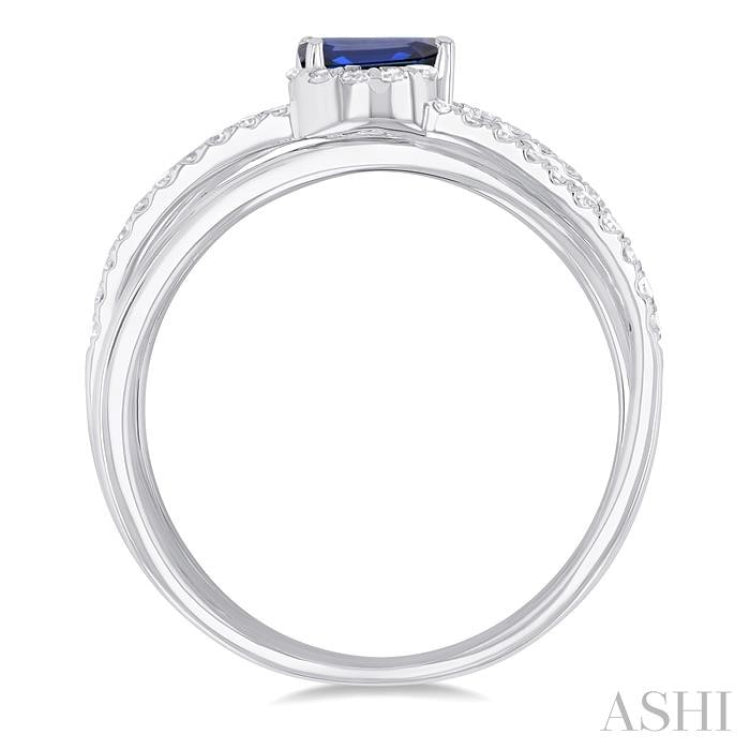 5x3 MM Emerald Shape Sapphire and 1/4 Ctw Single Cut Diamond Double Criss-Cross Lovebright Precious Ring in 10K White Gold 5x3 MM Emerald Shape Sapphire and 1/4 Ctw Single Cut Diamond Double Criss-Cross Lovebright Precious Ring in 10K White Gold