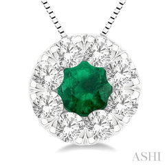 3.8 MM Emerald and 1/3 Ctw Round Cut Lovebright Diamond Precious Pendant With Chain in 14K White Gold 3.8 MM Emerald and 1/3 Ctw Round Cut Lovebright Diamond Precious Pendant With Chain in 14K White Gold