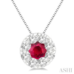 3.8 MM Ruby and 1/3 Ctw Round Cut Lovebright Diamond Precious Pendant With Chain in 14K White Gold 3.8 MM Ruby and 1/3 Ctw Round Cut Lovebright Diamond Precious Pendant With Chain in 14K White Gold