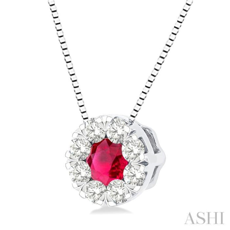 3.8 MM Ruby and 1/3 Ctw Round Cut Lovebright Diamond Precious Pendant With Chain in 14K White Gold 3.8 MM Ruby and 1/3 Ctw Round Cut Lovebright Diamond Precious Pendant With Chain in 14K White Gold