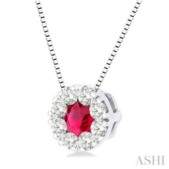 3.8 MM Ruby and 1/3 Ctw Round Cut Lovebright Diamond Precious Pendant With Chain in 14K White Gold 3.8 MM Ruby and 1/3 Ctw Round Cut Lovebright Diamond Precious Pendant With Chain in 14K White Gold