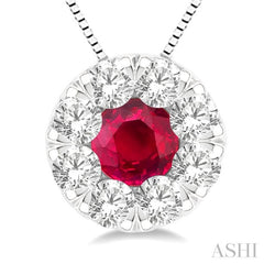 3.8 MM Ruby and 1/3 Ctw Round Cut Lovebright Diamond Precious Pendant With Chain in 14K White Gold 3.8 MM Ruby and 1/3 Ctw Round Cut Lovebright Diamond Precious Pendant With Chain in 14K White Gold