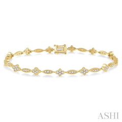 1 1/10 Ctw Single Cut Diamond Marquise and Floral Link Bracelet in 10K Yellow Gold 1 1/10 Ctw Single Cut Diamond Marquise and Floral Link Bracelet in 10K Yellow Gold