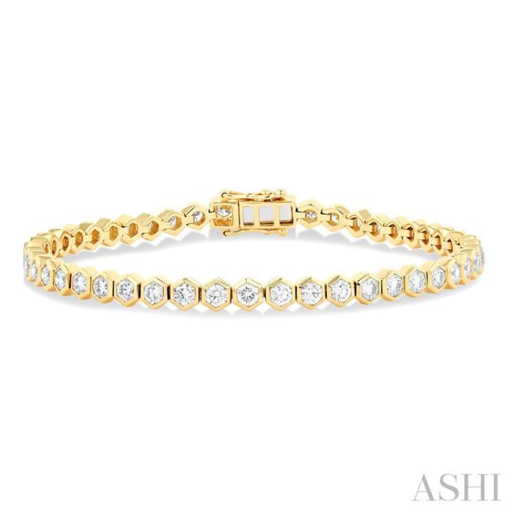 4 Ctw Hexagon Motif Bezel Set Round Cut Diamond Tennis Bracelet in 14K Yellow Gold 4 Ctw Hexagon Motif Bezel Set Round Cut Diamond Tennis Bracelet in 14K Yellow Gold