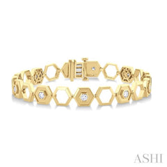 3/4 Ctw Double & Open Window Hexagon Round Cut Diamond Fashion Bracelet in 14K Yellow Gold 3/4 Ctw Double & Open Window Hexagon Round Cut Diamond Fashion Bracelet in 14K Yellow Gold