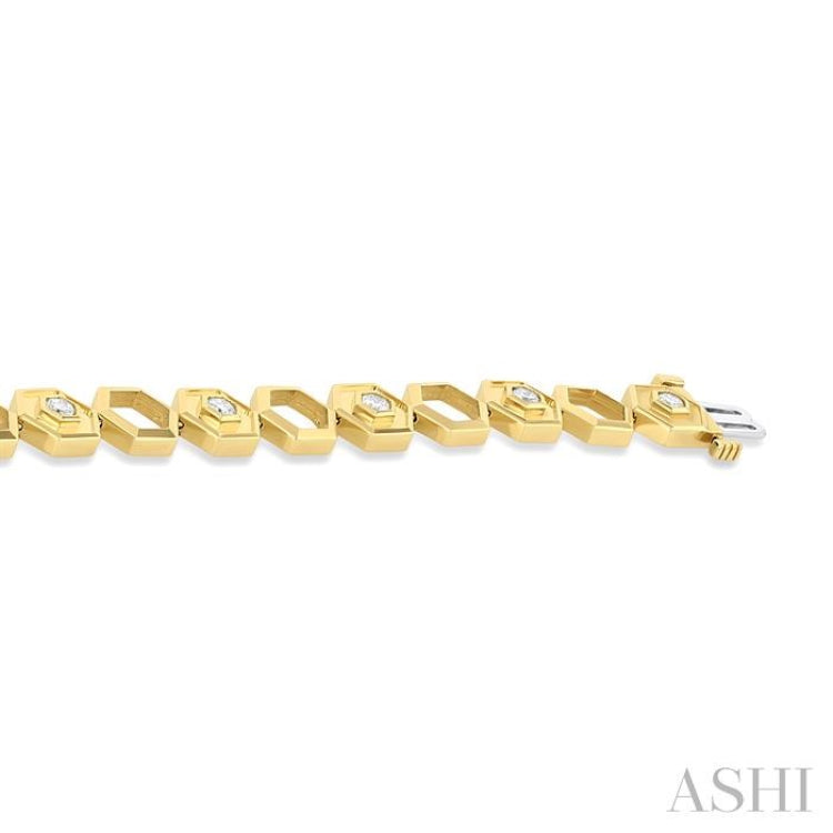 3/4 Ctw Double & Open Window Hexagon Round Cut Diamond Fashion Bracelet in 14K Yellow Gold 3/4 Ctw Double & Open Window Hexagon Round Cut Diamond Fashion Bracelet in 14K Yellow Gold