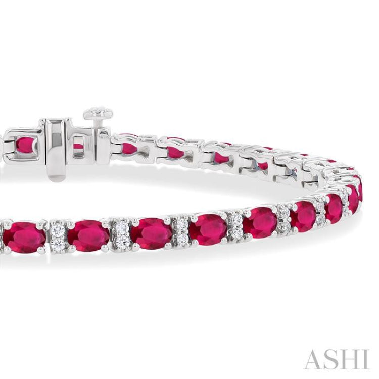 4X3 MM Oval Cut Ruby and 1/3 ctw Round Cut Diamond Precious Bracelet in 14K White Gold 4X3 MM Oval Cut Ruby and 1/3 ctw Round Cut Diamond Precious Bracelet in 14K White Gold