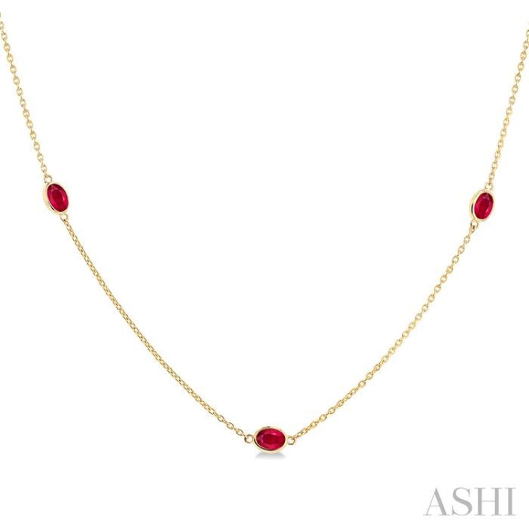 4x3 MM Oval Cut Ruby Precious Station Necklace in 14K Yellow Gold 4x3 MM Oval Cut Ruby Precious Station Necklace in 14K Yellow Gold