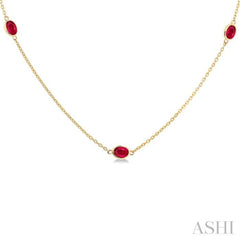 4x3 MM Oval Cut Ruby Precious Station Necklace in 14K Yellow Gold 4x3 MM Oval Cut Ruby Precious Station Necklace in 14K Yellow Gold