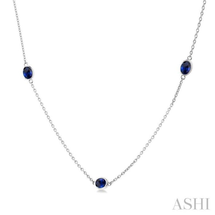 4x3 MM Oval Cut Sapphire Precious Station Necklace in 14K White Gold 4x3 MM Oval Cut Sapphire Precious Station Necklace in 14K White Gold