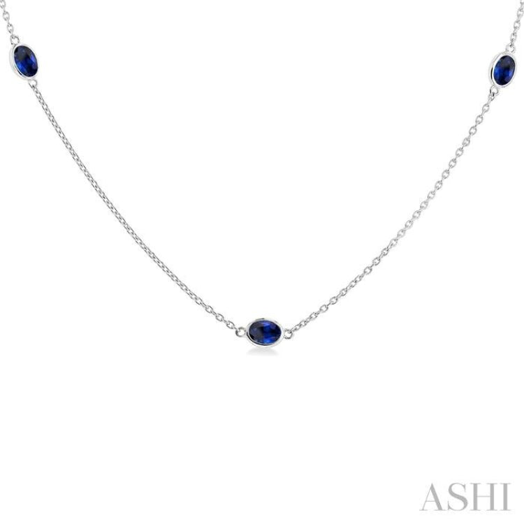 4x3 MM Oval Cut Sapphire Precious Station Necklace in 14K White Gold 4x3 MM Oval Cut Sapphire Precious Station Necklace in 14K White Gold