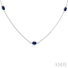 4x3 MM Oval Cut Sapphire Precious Station Necklace in 14K White Gold 4x3 MM Oval Cut Sapphire Precious Station Necklace in 14K White Gold