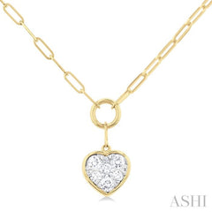1/4 Ctw Lovebright Heart Shape Round Cut Diamond Paperclip Necklace in 14K Yellow & White Gold 1/4 Ctw Lovebright Heart Shape Round Cut Diamond Paperclip Necklace in 14K Yellow & White Gold