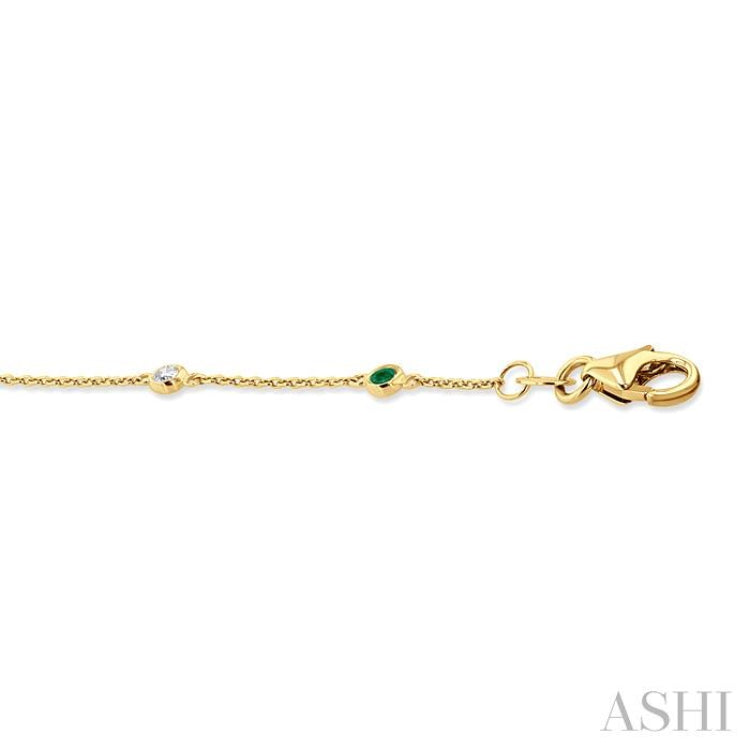 1.8 MM Emerald and 1/10 Ctw Bezel Set Round Cut Diamond Precious Gemstone Station Bracelet in 14K Yellow Gold 1.8 MM Emerald and 1/10 Ctw Bezel Set Round Cut Diamond Precious Gemstone Station Bracelet in 14K Yellow Gold