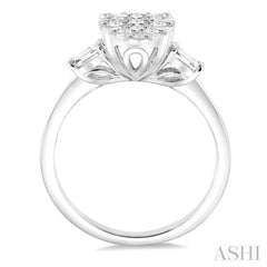 5/8 Ctw Pear Shape Lovebright Baguette and Round Cut Diamond Cluster Ring in 14K White Gold 5/8 Ctw Pear Shape Lovebright Baguette and Round Cut Diamond Cluster Ring in 14K White Gold