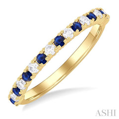 1.80 MM Round Shape Sapphire and 1/4 Ctw Round Cut Diamond Precious Stack Band in 10K Yellow Gold 1.80 MM Round Shape Sapphire and 1/4 Ctw Round Cut Diamond Precious Stack Band in 10K Yellow Gold