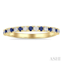 1.80 MM Round Shape Sapphire and 1/4 Ctw Round Cut Diamond Precious Stack Band in 10K Yellow Gold 1.80 MM Round Shape Sapphire and 1/4 Ctw Round Cut Diamond Precious Stack Band in 10K Yellow Gold