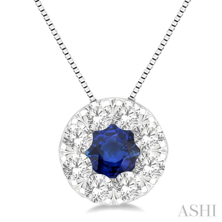 3.8 MM Sapphire and 1/3 Ctw Round Cut Lovebright Diamond Precious Pendant With Chain in 14K White Gold 3.8 MM Sapphire and 1/3 Ctw Round Cut Lovebright Diamond Precious Pendant With Chain in 14K White Gold