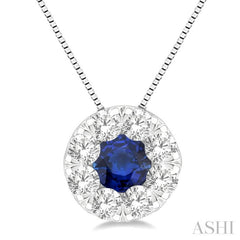3.8 MM Sapphire and 1/3 Ctw Round Cut Lovebright Diamond Precious Pendant With Chain in 14K White Gold 3.8 MM Sapphire and 1/3 Ctw Round Cut Lovebright Diamond Precious Pendant With Chain in 14K White Gold
