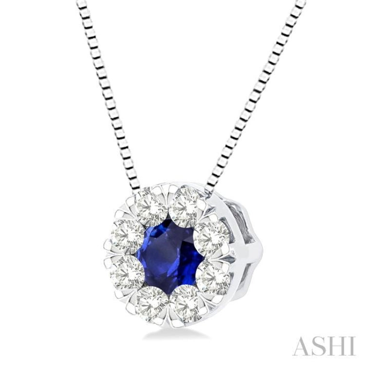 3.8 MM Sapphire and 1/3 Ctw Round Cut Lovebright Diamond Precious Pendant With Chain in 14K White Gold 3.8 MM Sapphire and 1/3 Ctw Round Cut Lovebright Diamond Precious Pendant With Chain in 14K White Gold