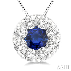 3.8 MM Sapphire and 1/3 Ctw Round Cut Lovebright Diamond Precious Pendant With Chain in 14K White Gold 3.8 MM Sapphire and 1/3 Ctw Round Cut Lovebright Diamond Precious Pendant With Chain in 14K White Gold