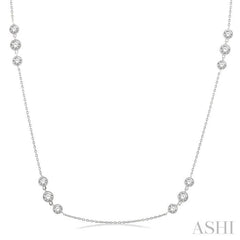 2 Ctw Three Stone Bezel Set Round Cut Diamond Station Necklace in 14K White Gold 2 Ctw Three Stone Bezel Set Round Cut Diamond Station Necklace in 14K White Gold