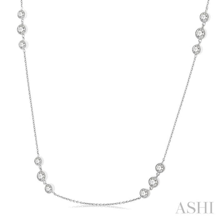 2 Ctw Three Stone Bezel Set Round Cut Diamond Station Necklace in 14K White Gold 2 Ctw Three Stone Bezel Set Round Cut Diamond Station Necklace in 14K White Gold