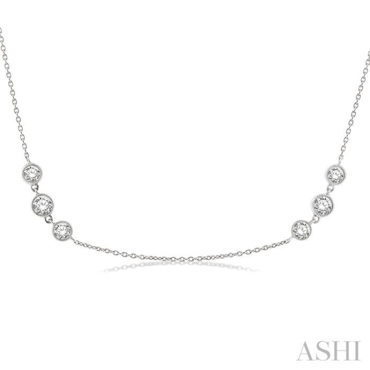 2 Ctw Three Stone Bezel Set Round Cut Diamond Station Necklace in 14K White Gold 2 Ctw Three Stone Bezel Set Round Cut Diamond Station Necklace in 14K White Gold