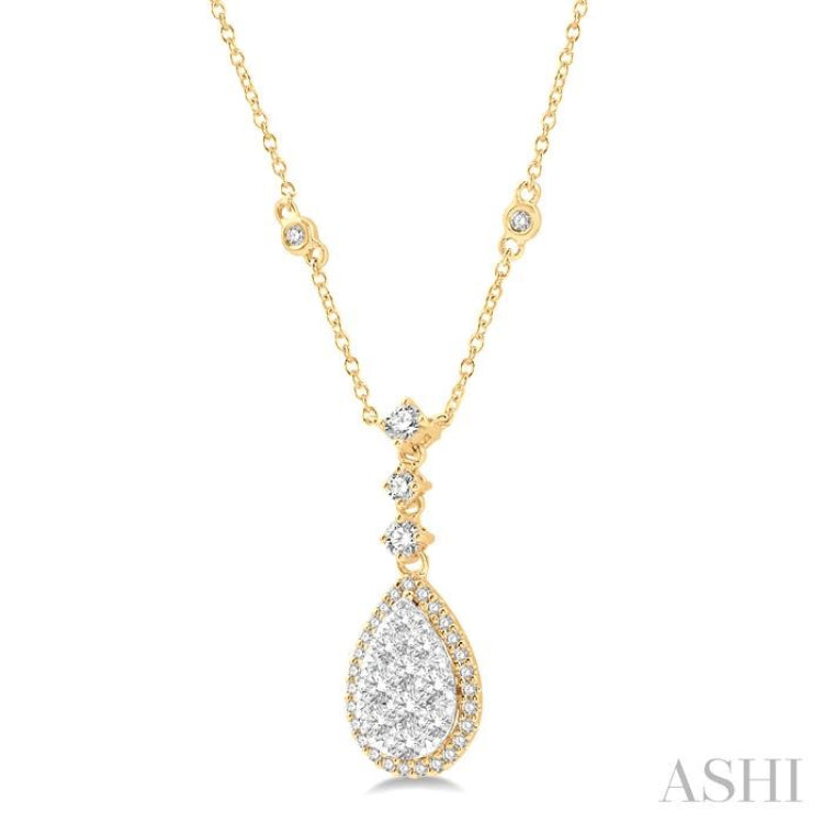 1 Ctw Pear Shape Round Cut Diamond Lovebright Necklace in 14K Yellow and White Gold 1 Ctw Pear Shape Round Cut Diamond Lovebright Necklace in 14K Yellow and White Gold