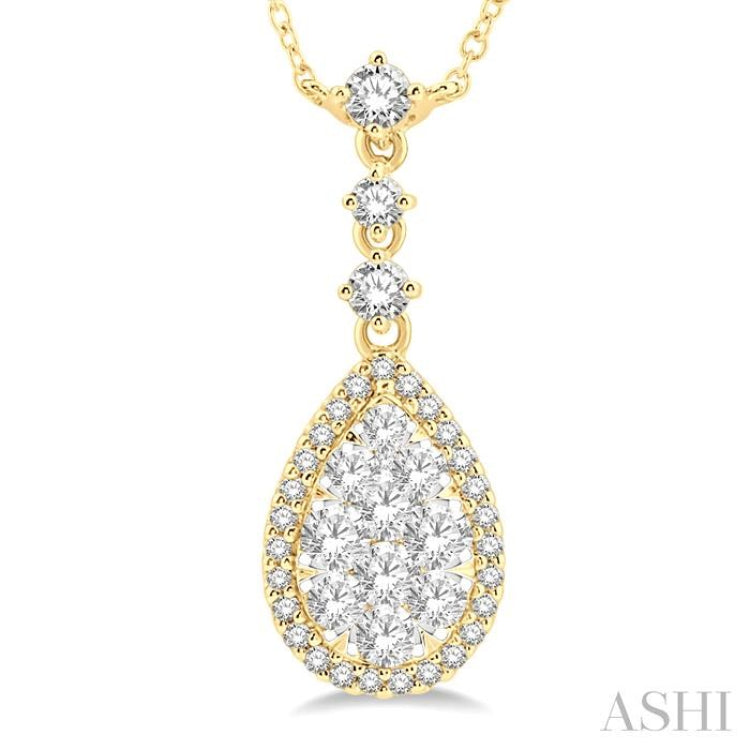 1 Ctw Pear Shape Round Cut Diamond Lovebright Necklace in 14K Yellow and White Gold 1 Ctw Pear Shape Round Cut Diamond Lovebright Necklace in 14K Yellow and White Gold