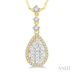 1 Ctw Pear Shape Round Cut Diamond Lovebright Necklace in 14K Yellow and White Gold 1 Ctw Pear Shape Round Cut Diamond Lovebright Necklace in 14K Yellow and White Gold