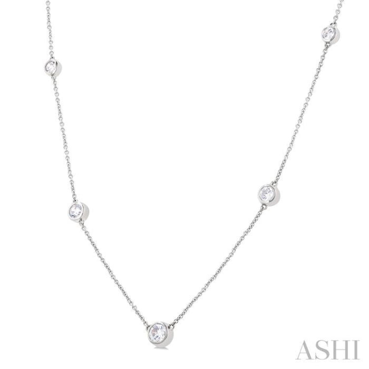 1 Ctw Bezel Set Round Cut Diamond Station Necklace in 14K White Gold 1 Ctw Bezel Set Round Cut Diamond Station Necklace in 14K White Gold