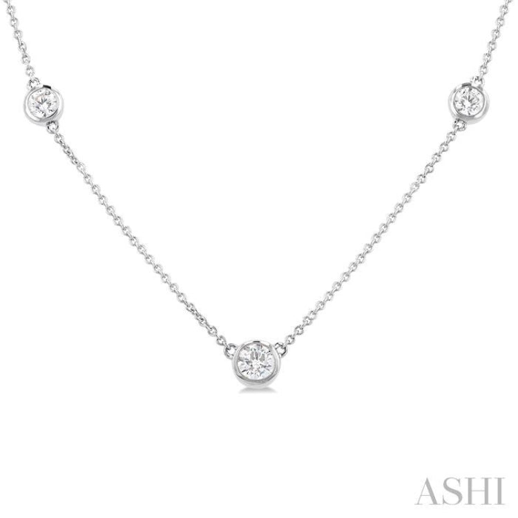 1 Ctw Bezel Set Round Cut Diamond Station Necklace in 14K White Gold 1 Ctw Bezel Set Round Cut Diamond Station Necklace in 14K White Gold