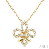1/6 Ctw Petite Fleur De Lis Round Cut Diamond Fashion Pendant With Chain in 10K Yellow Gold