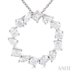 1 Ctw Circle Multi-Cut Diamond Fashion Pendant With Chain in 14K White Gold 1 Ctw Circle Multi-Cut Diamond Fashion Pendant With Chain in 14K White Gold