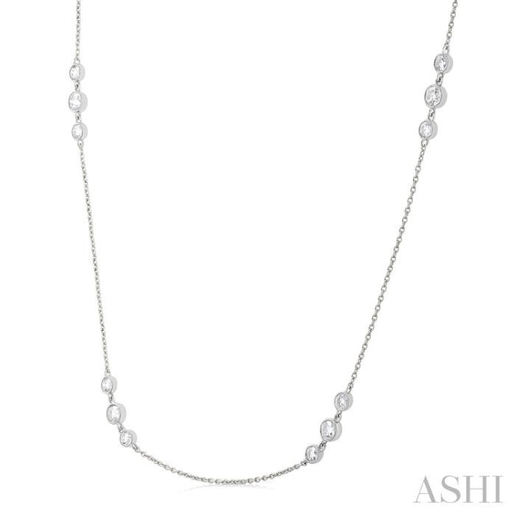 3/4 Ctw Three Stone Bezel Set Round Cut Diamond Station Necklace in 14K White Gold 3/4 Ctw Three Stone Bezel Set Round Cut Diamond Station Necklace in 14K White Gold