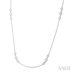 3/4 Ctw Three Stone Bezel Set Round Cut Diamond Station Necklace in 14K White Gold 3/4 Ctw Three Stone Bezel Set Round Cut Diamond Station Necklace in 14K White Gold