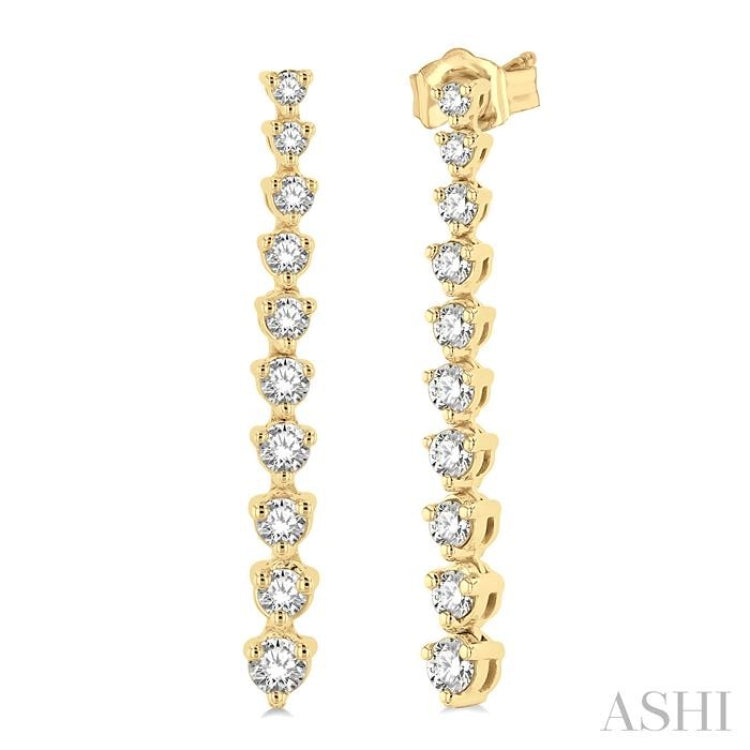 1/2 ctw Round Cut Diamond Riviera Drop Earring in 14K Yellow Gold 1/2 ctw Round Cut Diamond Riviera Drop Earring in 14K Yellow Gold