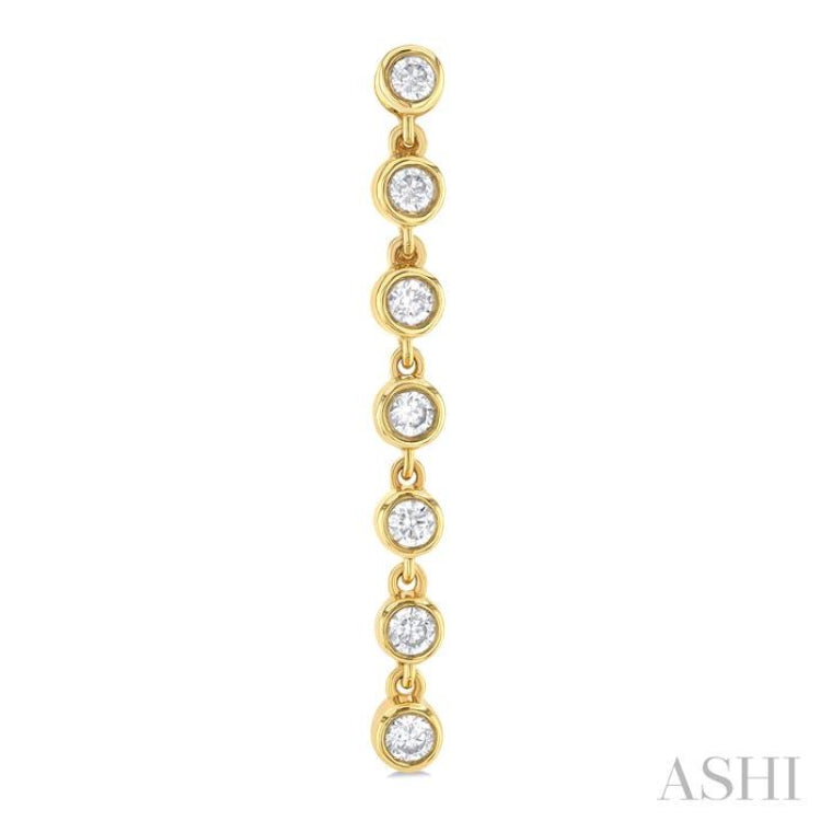 1/4 ctw Bezel Set Round Cut Diamond Long Tennis Earring in 14K Yellow Gold 1/4 ctw Bezel Set Round Cut Diamond Long Tennis Earring in 14K Yellow Gold