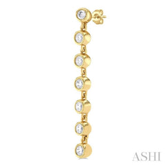 1/4 ctw Bezel Set Round Cut Diamond Long Tennis Earring in 14K Yellow Gold 1/4 ctw Bezel Set Round Cut Diamond Long Tennis Earring in 14K Yellow Gold