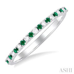 1.35 MM Round Cut Emerald and 1/10 Ctw Petite Round Cut Diamond Precious Stack Band in 10K White Gold 1.35 MM Round Cut Emerald and 1/10 Ctw Petite Round Cut Diamond Precious Stack Band in 10K White Gold