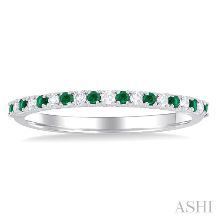 1.35 MM Round Cut Emerald and 1/10 Ctw Petite Round Cut Diamond Precious Stack Band in 10K White Gold 1.35 MM Round Cut Emerald and 1/10 Ctw Petite Round Cut Diamond Precious Stack Band in 10K White Gold